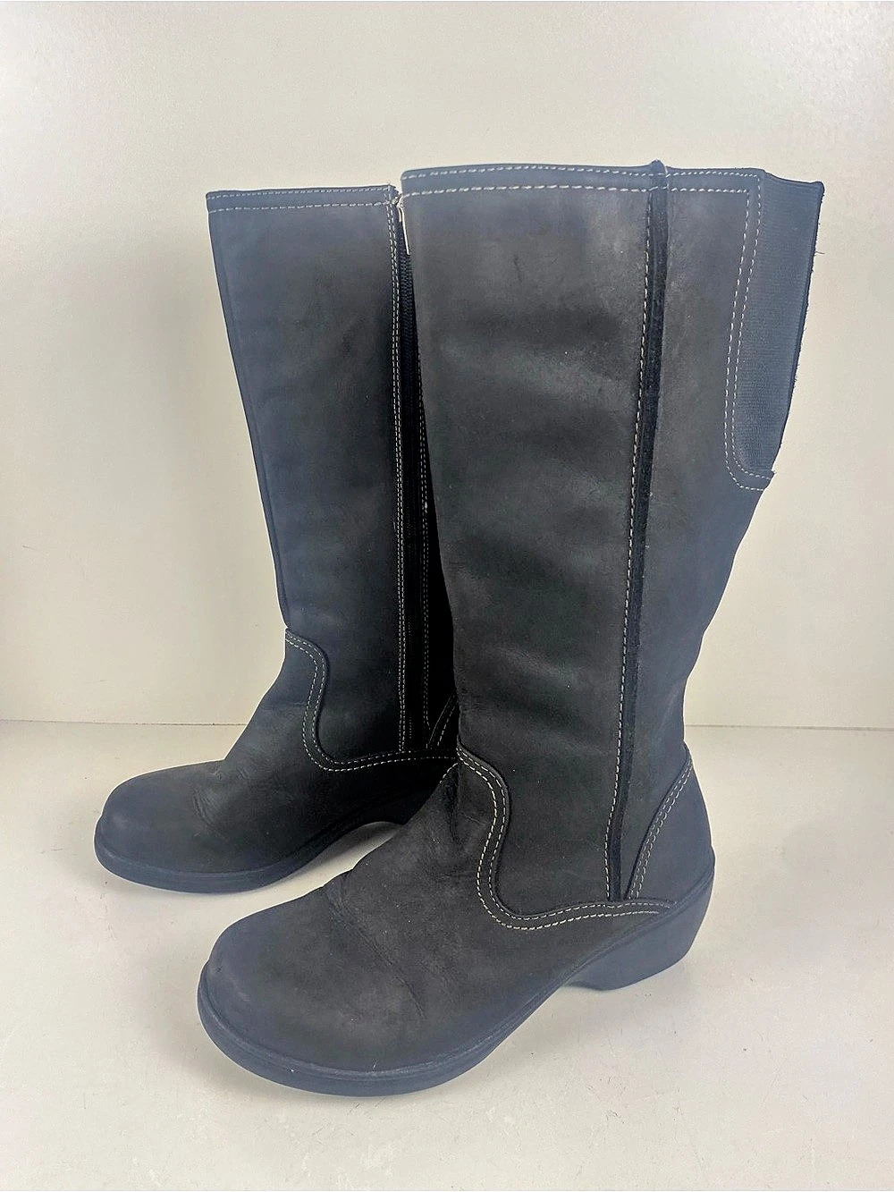 L.L.Bean Black Side Zip Winter Wedge Heel Boots Size 7